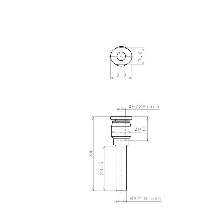 Bản vẽ kỹ thuật Đầu Nối Nhanh Khí Nén Giữa Ống Khí Và Fitting Dạng Nối Giảm Pisco PGJ3/16-5/32M