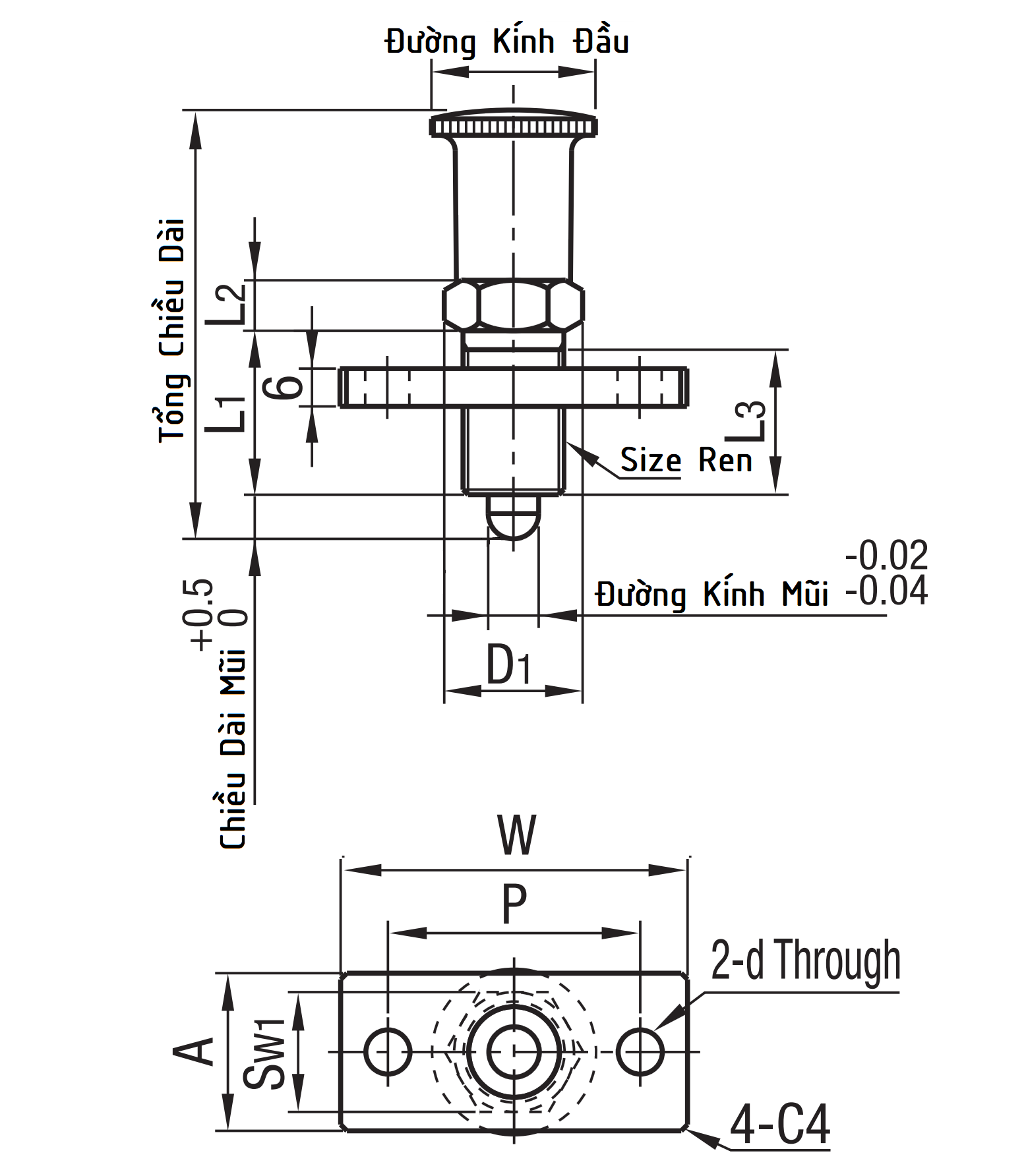 Bản vẽ kỹ thuật Indexing Plungers Flanged Returning M10Lx1 FPXA10L
