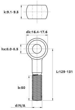 Bản vẽ kỹ thuật Bulong Mắt Inox 304 M10x130 (Lửng)