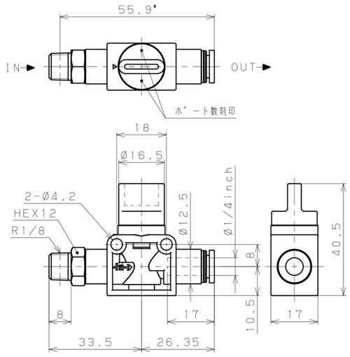 Bản vẽ kỹ thuật Van Tay Khí Nén Pisco HV01-1/4-2