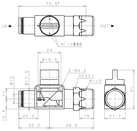 Bản vẽ kỹ thuật Van Tay Khí Nén Pisco HV10-04-2W