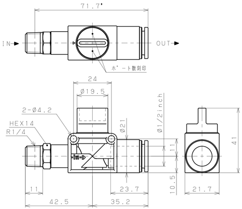 Bản vẽ kỹ thuật Van Tay Khí Nén Pisco HV02-1/2-2W