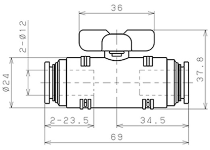 Bản vẽ kỹ thuật Van Bi Khí Nén Inox 304 Pisco BVU60-1212SUS