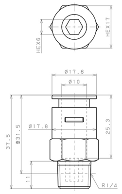 Bản vẽ kỹ thuật Đầu Nối Nhanh Khí Nén Dạng Thẳng Thân Lục Giác Ren Ngoài Pisco APC10-02