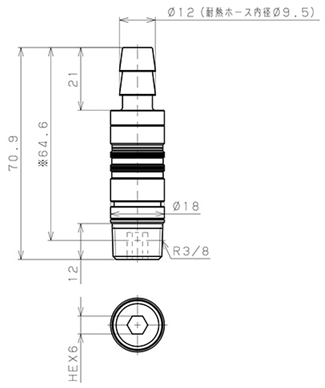 Bản vẽ kỹ thuật Bộ Đầu Ngạnh Nối Ống Dẫn Điều Khiển Nhiệt Độ Khuôn Đúc Dạng Thẳng, Có Van Tự Ngắt Pisco ASC10-ID09B03