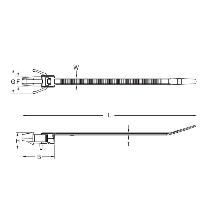 Bản vẽ kỹ thuật Dây Rút Nhựa Tháo Được 135x3.3 mm KST KRPMA-135