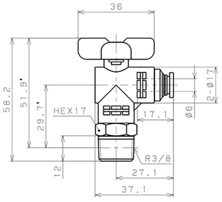 Bản vẽ kỹ thuật Van Bi Khí Nén Inox 304 Pisco BVLC20-0603SUS