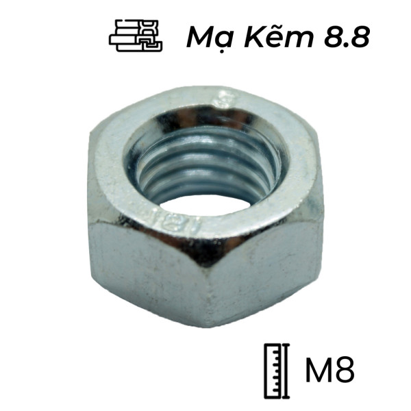 Tán Thép Mạ Kẽm 8.8 DIN934 M8