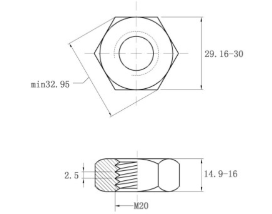 Bản vẽ kỹ thuật Tán Thép Đen 10.9 DIN934 M20