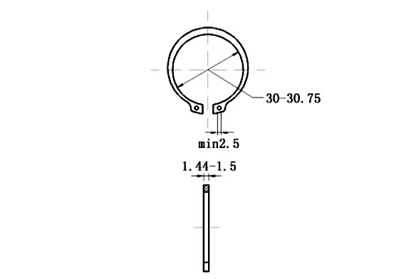 Bản vẽ kỹ thuật Phe Gài Trục Thép 65Mn DIN471 D33x1.5