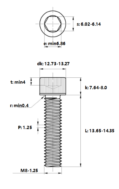 Bản vẽ kỹ thuật Lục Giác Chìm Đầu Trụ Thép Đen 12.9 DIN912 M8x14
