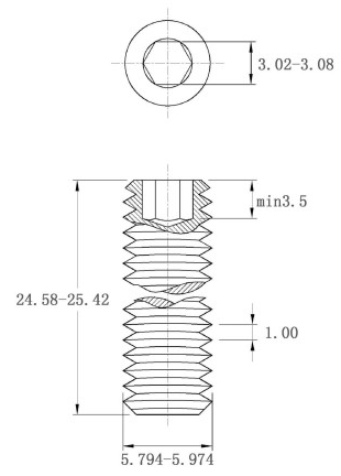 Bản vẽ kỹ thuật Vít Trí Đuôi Bằng Thép Mạ Kẽm 10.9 DIN913 M6x25