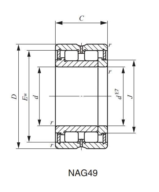 Bản vẽ kỹ thuật Vòng Bi Kim 15x28 mm IKO NAG4902