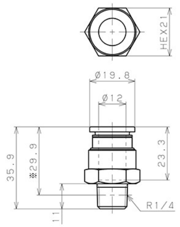 Bản vẽ kỹ thuật Đầu Nối Nhanh Khí Nén Dạng Thẳng Thân Lục Giác Ren Ngoài Pisco PC12-02