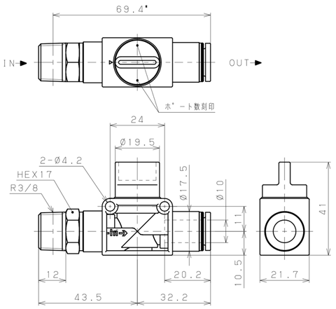 Bản vẽ kỹ thuật Van Tay Khí Nén Pisco HV03-10W