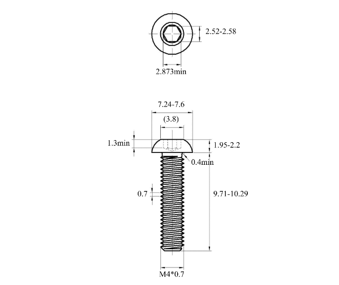 Bản vẽ kỹ thuật Lục Giác Chìm Mo Thép Mạ Kẽm Trắng Cr3+ 10.9 ISO7380 M4x10