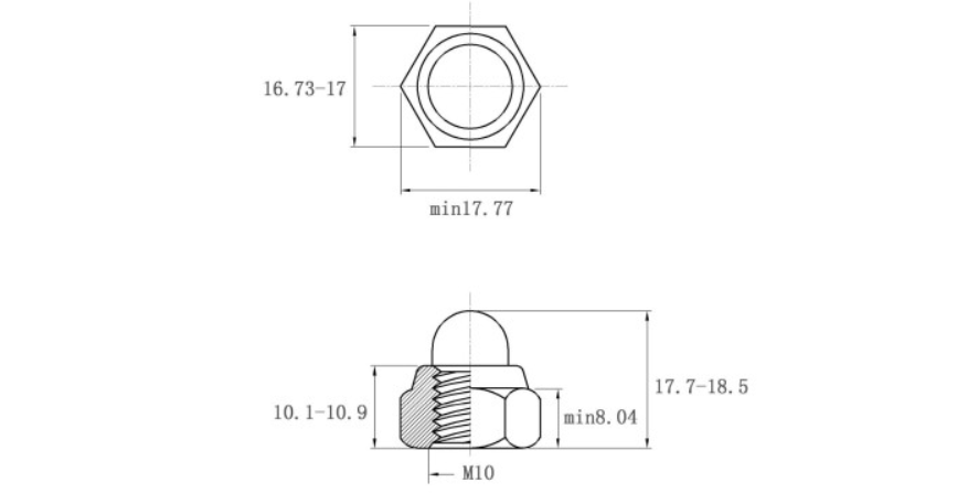 Bản vẽ kỹ thuật Tán Keo Mũ Inox 304 DIN986 M10