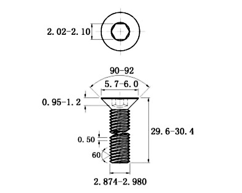 Bản vẽ kỹ thuật Lục Giác Chìm Col Thép Mạ Kẽm Trắng Cr3+ 10.9 DIN7991 M3x30 (50Cái/Bịch)