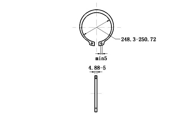 Bản vẽ kỹ thuật Phe Gài Trục Thép 65Mn DIN471 D265x5.0