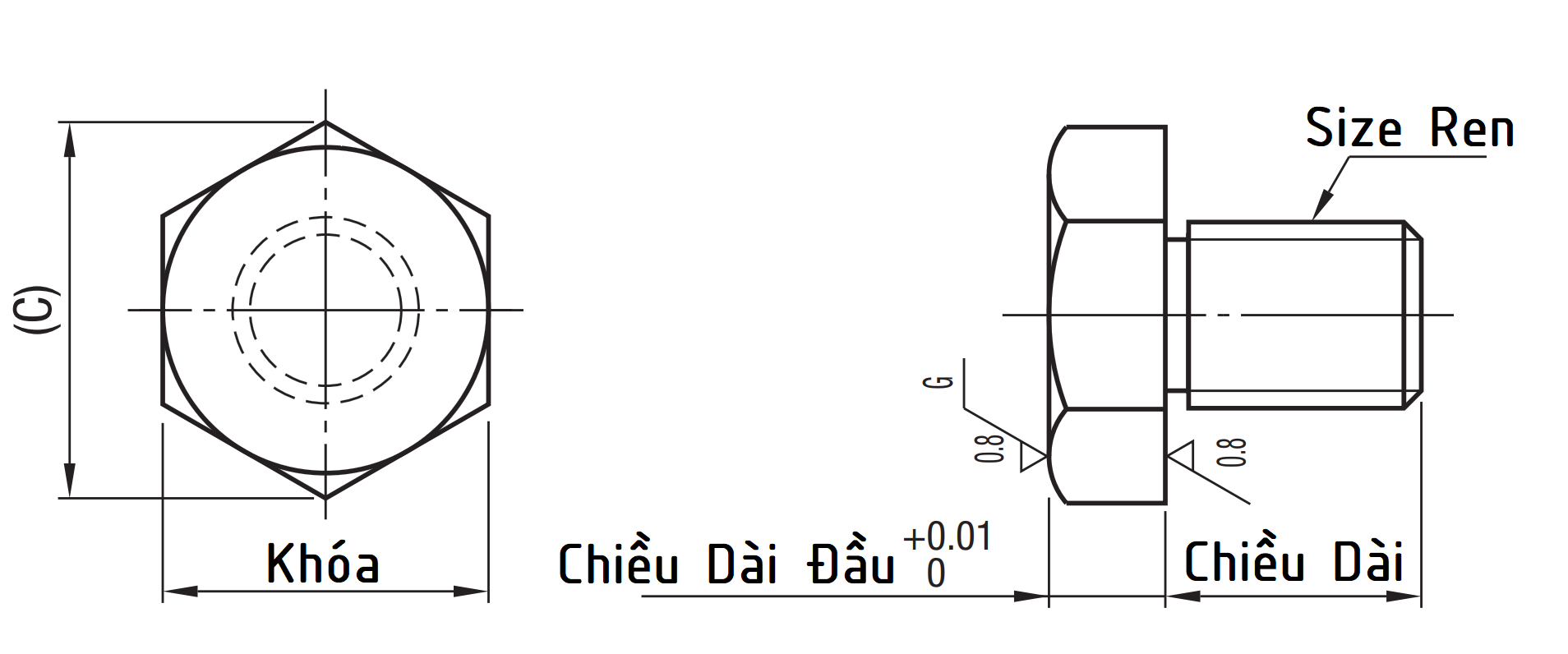 Bản vẽ kỹ thuật Stop Pin - Screw Flat Type - Coarse STEHN10