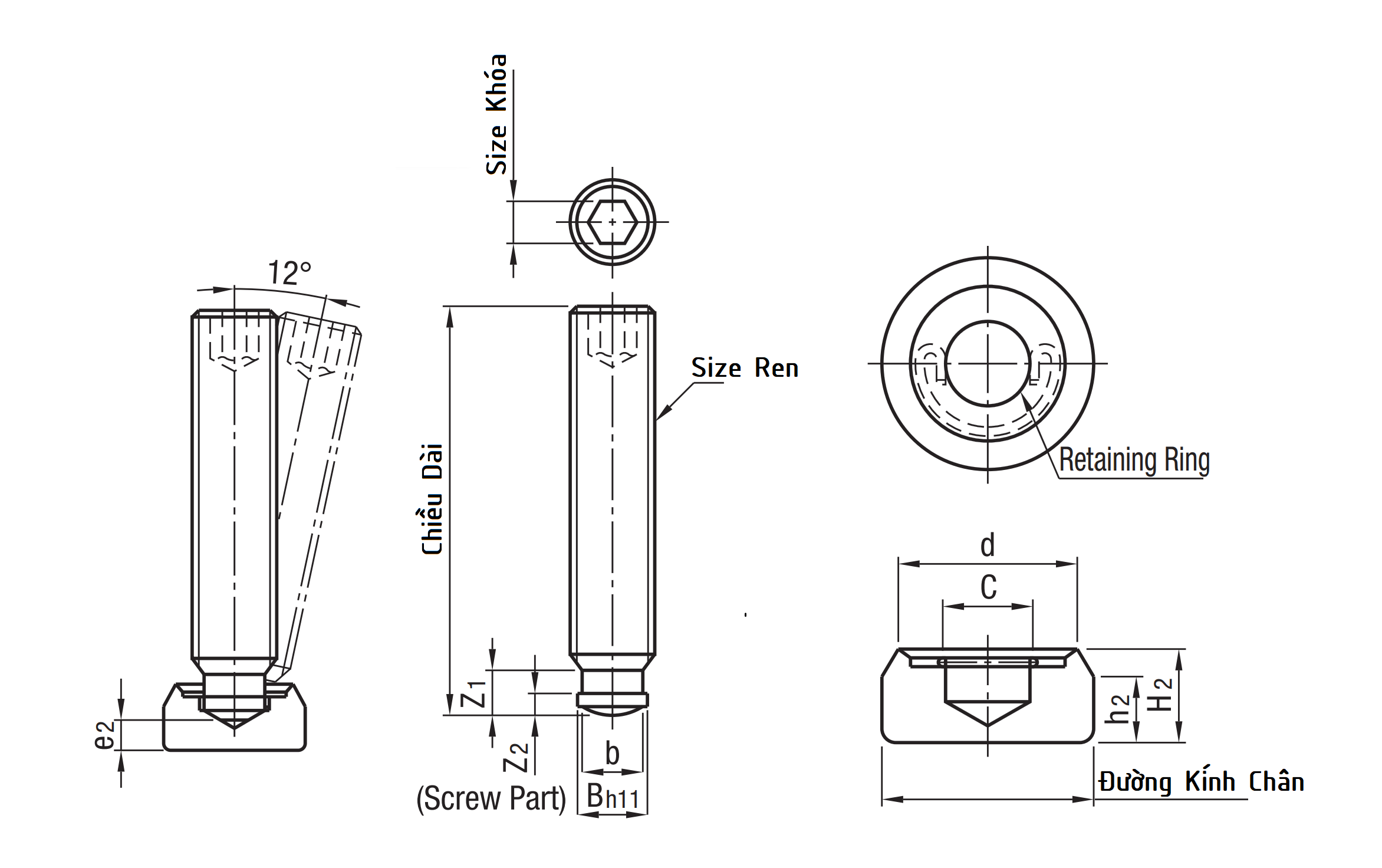 Bản vẽ kỹ thuật Grub Screw Sets Thrust Point Wide-Angle M16x70 SGTP16-70