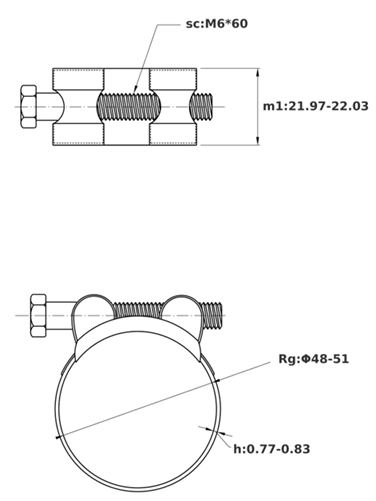 Bản vẽ kỹ thuật Siết Cổ Dê Chịu Tải Nặng Inox 304 Ống 48-51mm