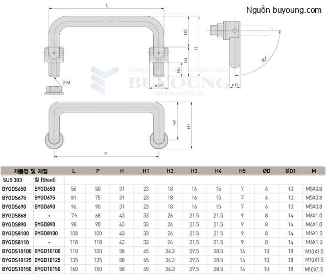 Bản vẽ kỹ thuật Tay nắm dạng gập Buyoung 58x135 BYGD-675