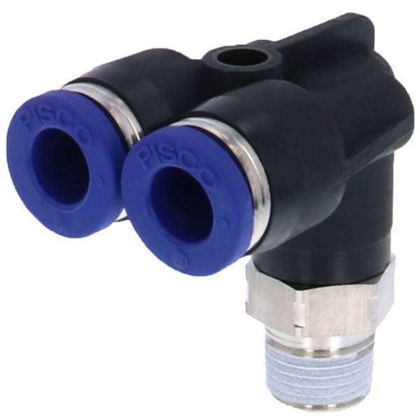 Đầu Nối Nhanh Khí Nén Hai Nhánh Cong 90° Ren Ngoài Pisco PAX12-04SUS