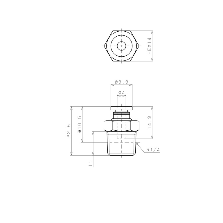Bản vẽ kỹ thuật Đầu Nối Nhanh Khí Nén Dạng Thẳng Thân Lục Giác Ren Ngoài Pisco PC4-02-UC