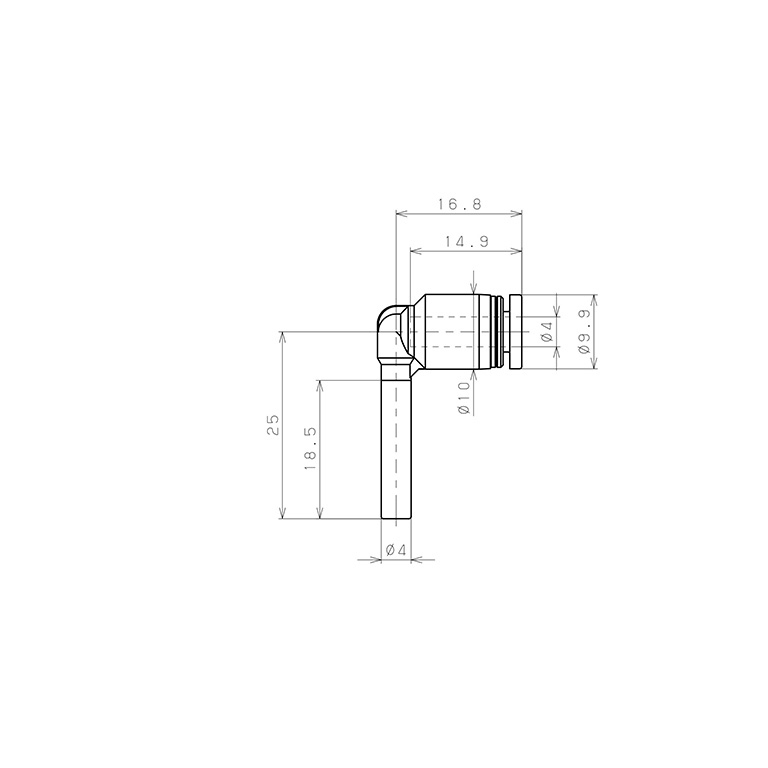 Bản vẽ kỹ thuật Đầu Nối Nhanh Khí Nén Giữa Ống Khí Và Fitting Dạng Cong 90° Pisco PLJ4-C