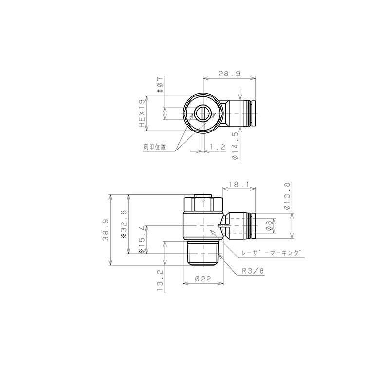 Bản vẽ kỹ thuật Van Tiết Lưu Khí Nén Đầu Vít Dẹp Pisco JSDC8-03AW-C
