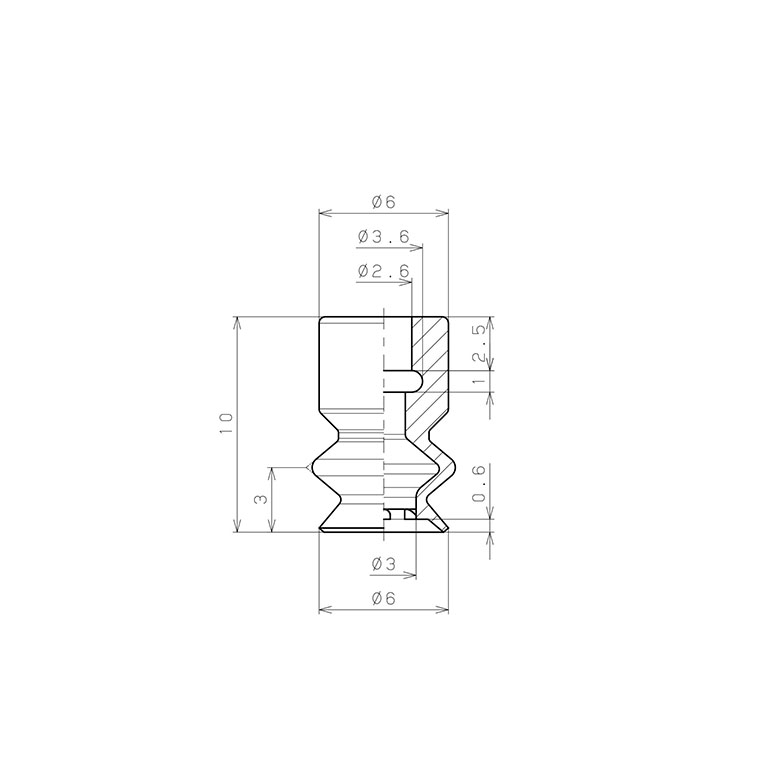 Bản vẽ kỹ thuật Đầu Nấm Hút Chân Không Dạng Lò Xo, Fluoro, O.D 6 mm, Pisco VP6BF