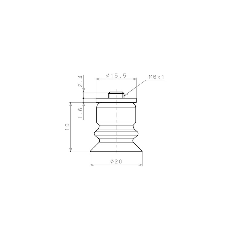 Bản vẽ kỹ thuật Bộ Nấm Hút Chân Không Có Vít Ren, Silicone Dẫn Điện, O.D 20 mm, Pisco VP20BSE-M6
