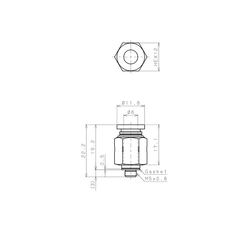 Bản vẽ kỹ thuật Đầu Nối Nhanh Khí Nén Dạng Thẳng Thân Lục Giác Ren Ngoài Pisco PPC6-M5SUS-C