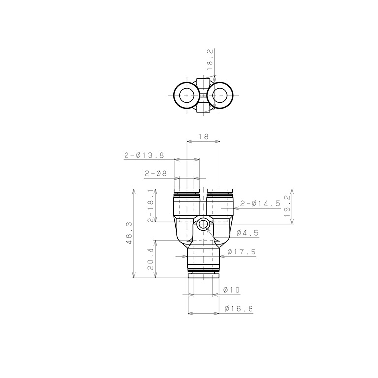 Bản vẽ kỹ thuật Đầu Nối Nhanh Khí Nén Chữ Y Dạng Nối Giảm Pisco PPW10-8-F-C