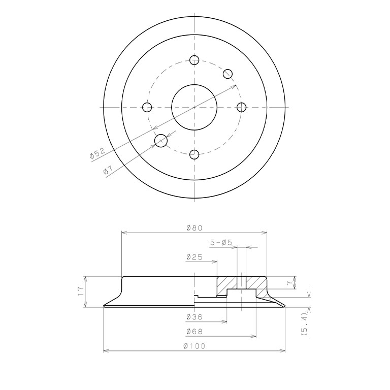 Bản vẽ kỹ thuật Đầu Nấm Hút Chân Không, Cao Su Nitrile (NBR), O.D 100 mm, Pisco VP100RN