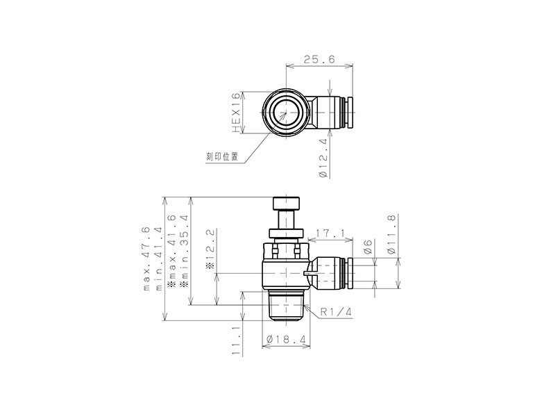 Bản vẽ kỹ thuật Van Tiết Lưu Khí Nén Bằng Nhựa PP Pisco PJSC6-02B-TP