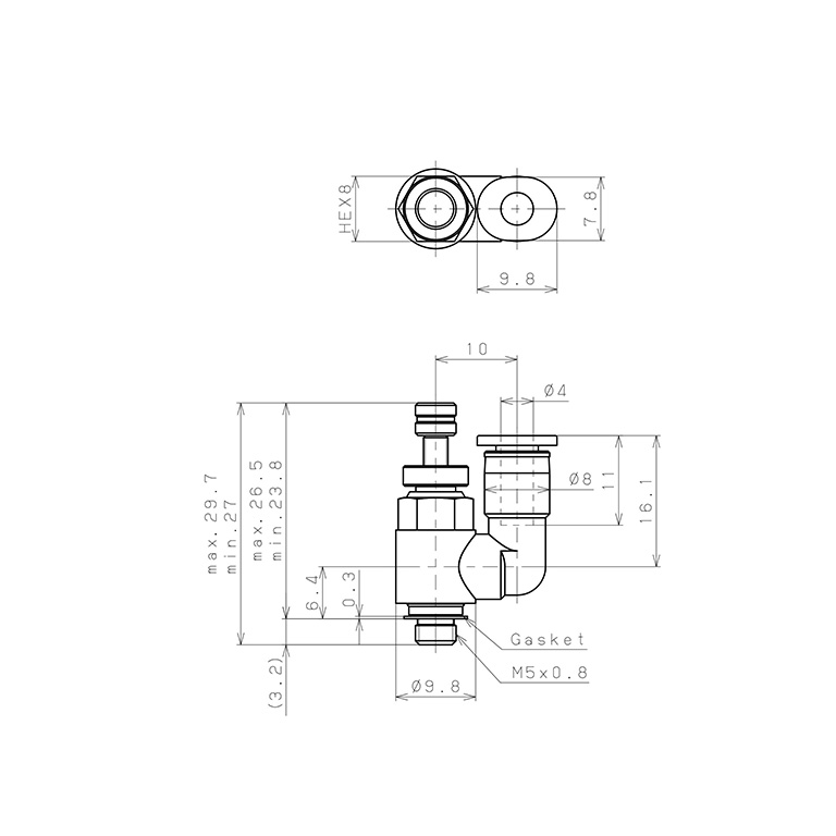 Bản vẽ kỹ thuật Van Tiết Lưu Khí Nén Chân Kim Pisco JNS4-M5W-C