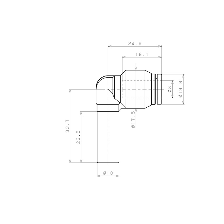 Bản vẽ kỹ thuật Đầu Nối Nhanh Khí Nén Giữa Ống Khí Và Fitting Dạng Nối Giảm Cong 90° Pisco SPLGJ10-8