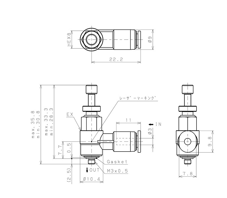 Bản vẽ kỹ thuật Van Xả Nhanh Khí Nén Pisco EQH-3M3E