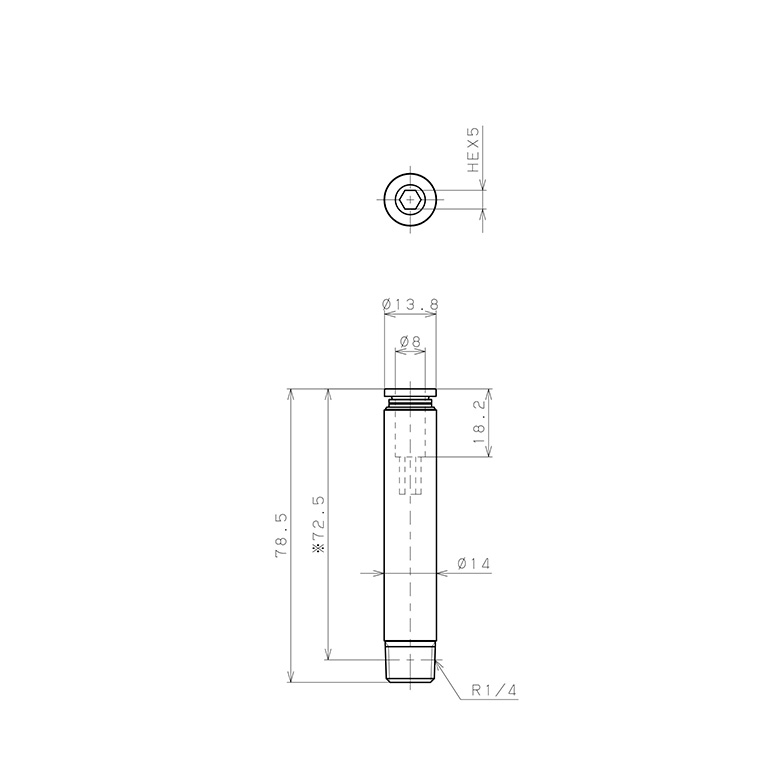 Bản vẽ kỹ thuật Đầu Nối Nhanh Khí Nén Dạng Thẳng Ren Ngoài Pisco POC8-02-L70
