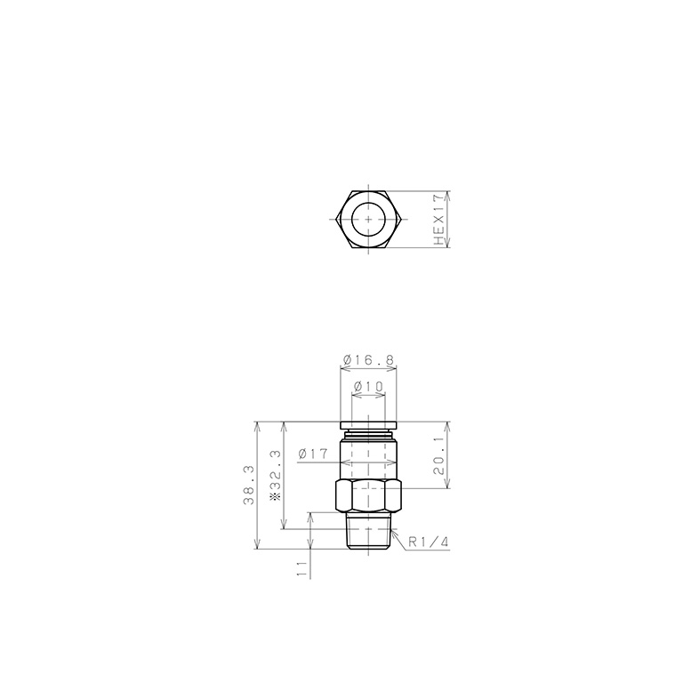 Bản vẽ kỹ thuật Đầu Nối Nhanh Khí Nén Dạng Thẳng Ren Ngoài Có Van Tự Ngắt Pisco PSC10-02