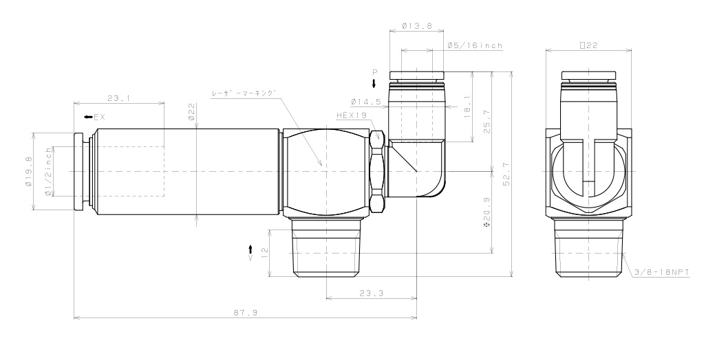 Bản vẽ kỹ thuật Bộ Tạo Chân Không Dòng VM - VC Pisco VCE20-N3-5/16LJ