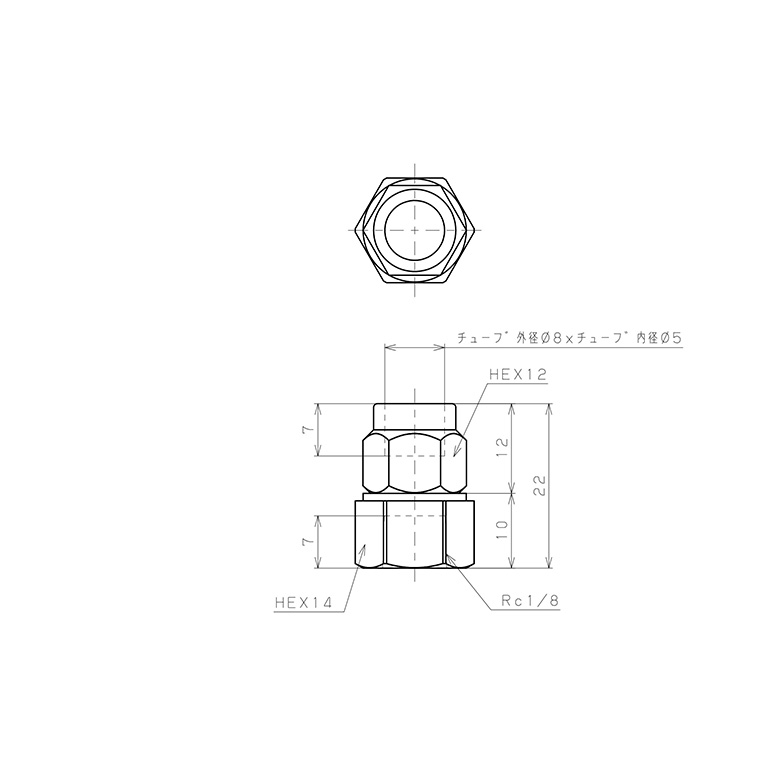 Bản vẽ kỹ thuật Đầu Ngạnh Nối Ống Có Đai Ốc Xiết Dạng Thẳng Thân Lục Giác Ren Trong Pisco NKCF0850-01