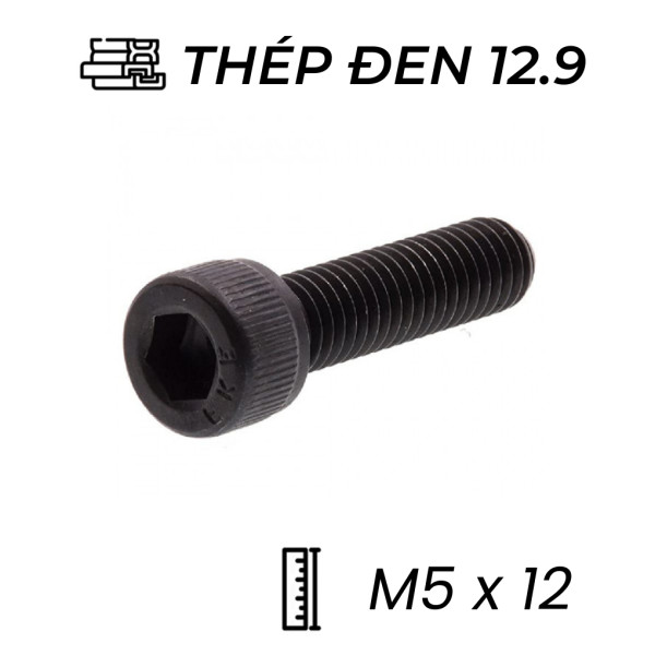 Lục Giác Chìm Đầu Trụ Thép Đen 12.9 DIN912 M5x12 (50Cái/Bịch)