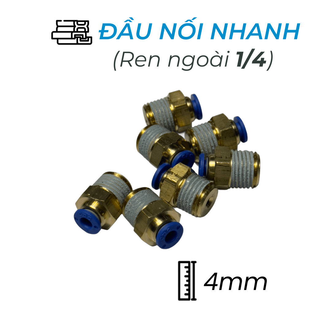 Đầu Nối Nhanh Khí Nén Ø4mm - Ren Ngoài 1/4" CDC MPC 0402 (Màu Xanh)