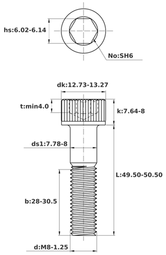 Bản vẽ kỹ thuật Lục Giác Chìm Đầu Trụ Inox 304 DIN912 M8x50 Ren Lửng