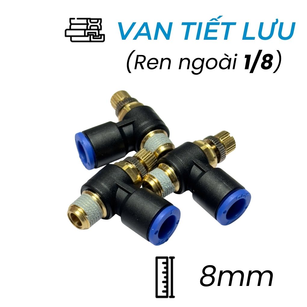 Van Tiết Lưu Khí Nén Ø8mm - Ren Ngoài 1/8" CDC MSC 0801 (Màu Đen)