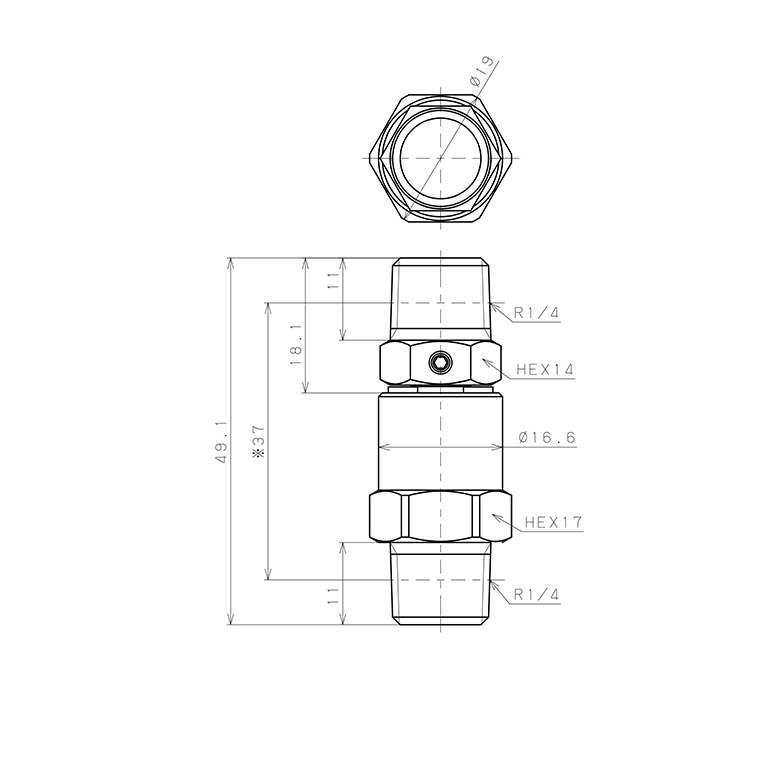 Bản vẽ kỹ thuật Nối Ren Ngoài Thân Lục Giác Có Khớp Xoay Tốc Độ Cao Pisco RHS02-02