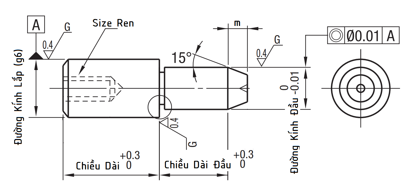 Bản vẽ kỹ thuật Locating Pins - Small Head, Tapered - Tapped - Round Shape (g6) CJPSTB8-7